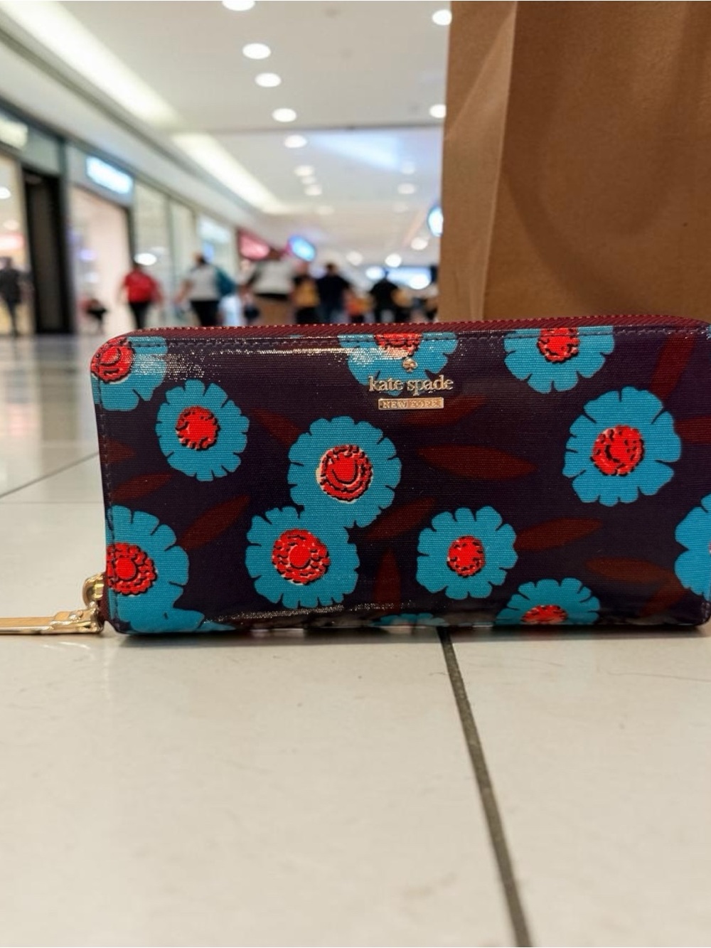 kate spade Floral Zip Wallet in Teal, Red & Purple
